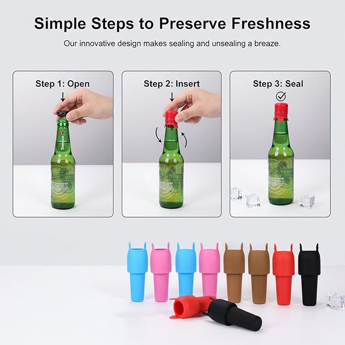 Silicone Wine Stoppers - 10 Pack Reusable, Airtight Bottle Stoppers for Wine, Champagne & More - Leak-Proof Seal, Universal Fit, Easy to Use & Clean, Keep Wine Fresh