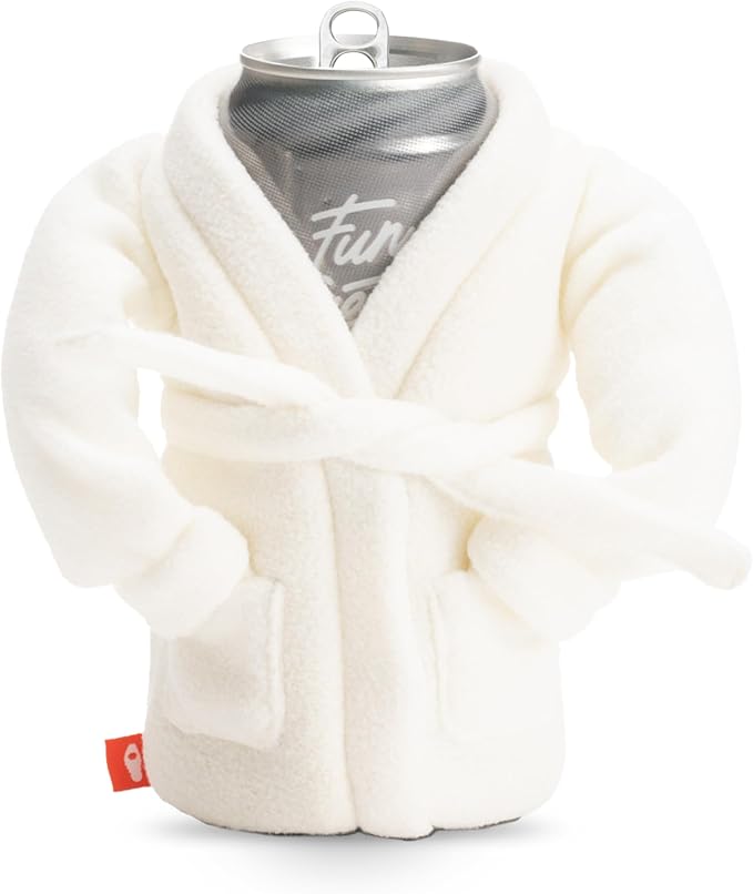 Puffin The Spa Robe Insulated Can Cooler Sleeve 12oz & 16oz Tall Can - Non Slip Base, Beer Soda Drink Jacket for Cold or Hot Beverages - Sandy White