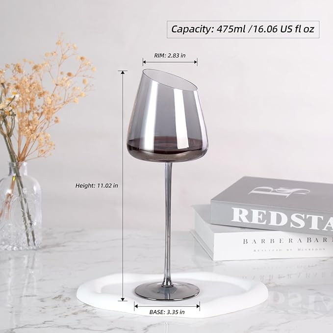 KAMMAK Wine Glasses Set of 2, 16.06 oz Hand Blown Crystal Bordeaux Wine Glasses, Thin Rim & Long Stem, Perfect for Red & White, Daily Use, Wedding or Birthday Gift with Gift Box, XH-H280 Gray