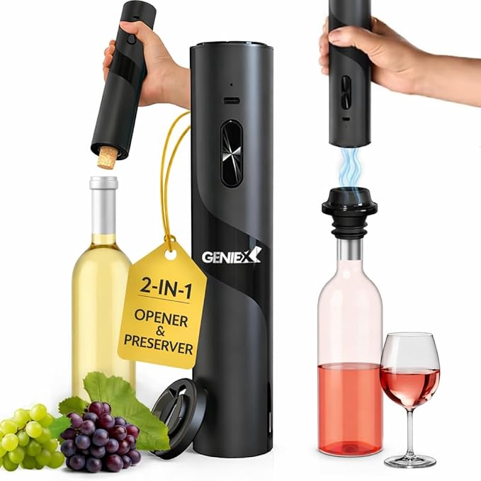 2‑in‑1 Electric Wine Opener & Wine Preserver COMBINED — Automatic Corkscrew at Bottom end + Wine Saver at Top end | Perfect Father’s Day Gift