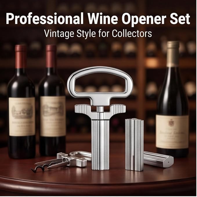 Wine Opener Set, Premium Zinc Alloy Two-Prong Cork Puller with Foil Cutter, Vintage Style Wine Bottle Opener for Old & Fragile Corks, Non-Breaking Cork Extractor for Collectors & Wine Lovers