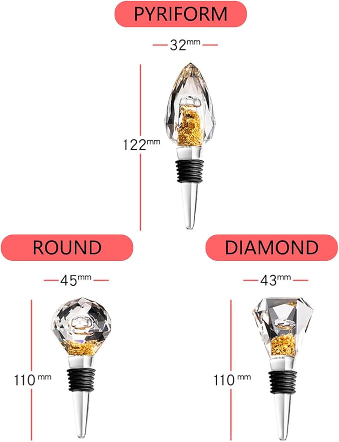 100% Glass Wine Stopper, Clear Decorative Crystal Gold Foil Wine and Beverage Bottle Stopper, Drip Shape Wine Bottle Stopper for Kitchen Wine Décor, Made of Premium Glass and Silicone, 1Pcs