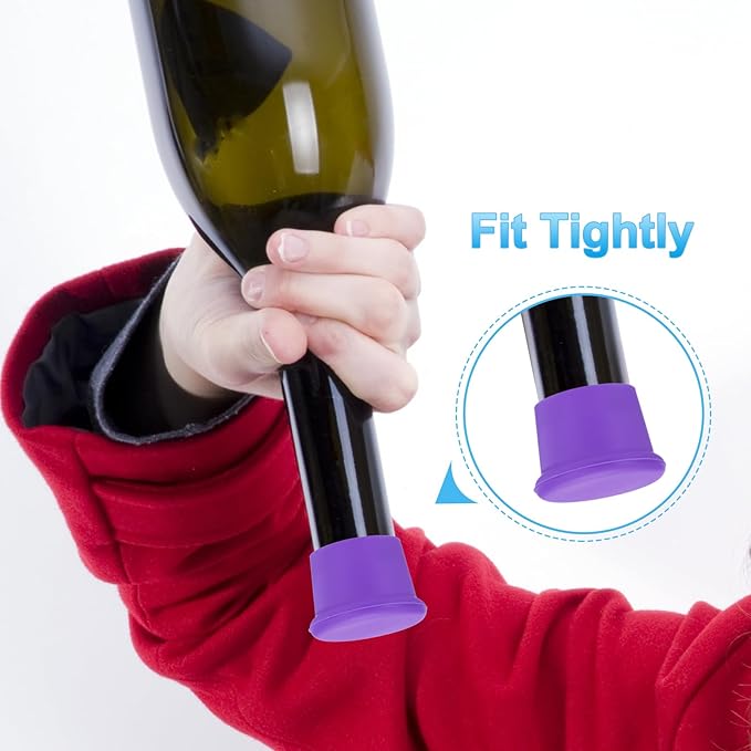 PATIKIL Silicone Wine Stoppers, 6 Pcs Reusable Bottle Cover Wine Corks Bottle Caps Wine Saver Seal Keep Fresh for Beer Beverage Drink, Purple