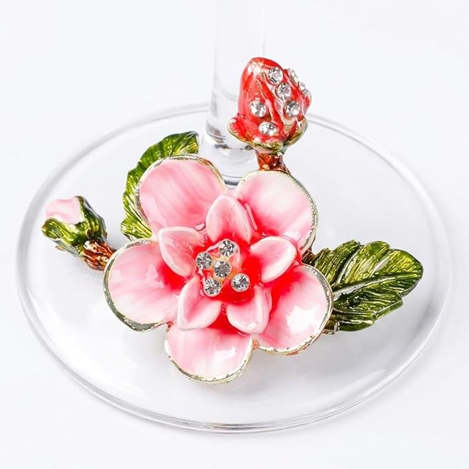 Simcat Handmade Painted Enamel Flower Glass Wine Glasses Transparent Refined Goblet, Stem For Cabernet, Gifts (pink double gift box2)