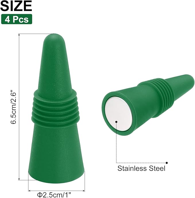 MECCANIXITY 4Pcs Wine Stoppers High Temp Silicone Plug T Shaped Wine Bottle Stopper Wine Outlet Cap Bottle Cover, Dark Green