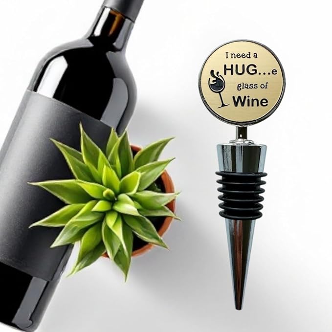 Jazzy Jade Designs Funny Wine Stopper - “I Need a HUGe Glass of Wine!” Laser Engraved Zinc Alloy & 100% Food-Grade Rubber Bottle Stopper - Cute Wine Gift & Bar Accessory, Made in USA by Small Business