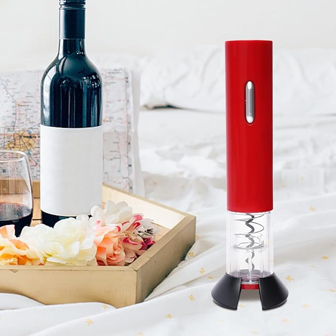 Red Electric Wine Bottle Opener Automatic Electric Wine Opener Battery Power Stainless Steel Wine Bottle Corkscrew with Foil Cutter,3.54 * 9.84inch (Red)