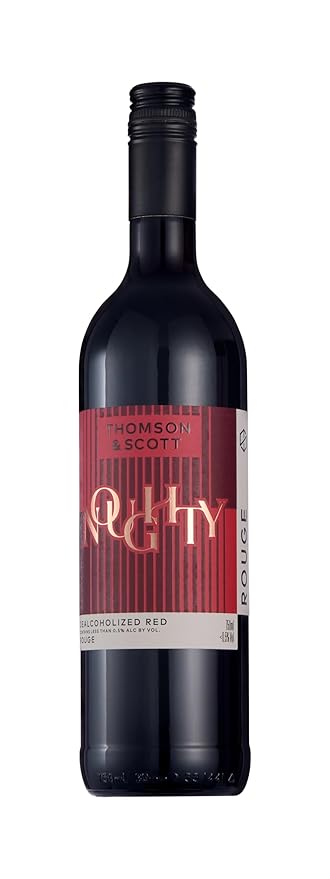 Thomson & Scott Noughty Red, Dealcoholized Rouge Non Alcoholic Red Wine, Dry, Ripe Fruit, Black Pepper, Rose, Cherries, Low Acidity, Organic, Low-Sugar, Syrah Grapes, <0.5% ABV, 750ml Bottle, 1 Pack