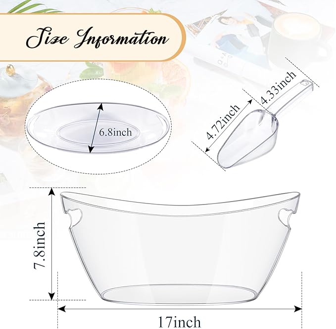 Ice Bucket for Parties 5.5L - Clear Acrylic Champagne Bucket with Scoop, Large Beverage Tub for Cocktail Bar, Wine, Beer, Soda & Drinks
