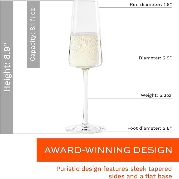 Stölzle Lausitz Champagne Glasses Power 4-Piece Set 8 oz – Elegant Flutes Ideal for Prosecco & Sparkling Wine – Crystal Champagne Glasses – Dishwasher- & Shockproof