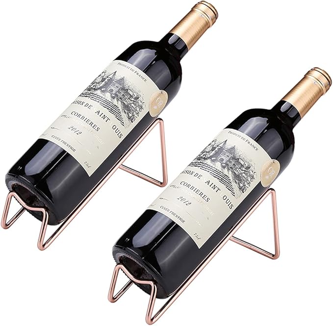 2Pieces Simple design Wine Rack, Metal Wine Rack , Free Standing Countertop Wine Holder, Geometric Design for Table Top Wine Bottle Storage Rack,Perfect Wine Holder Stand (Rose Gold)
