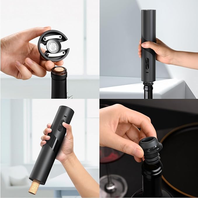 Electric Wine Opener with Charging Base, Electric Wine Bottle Opener with 2 in 1 Aerator &Pourer, Foil Cutter, 2 Vacuum Preservation Stoppers, Display Charging Station for Easy Storage