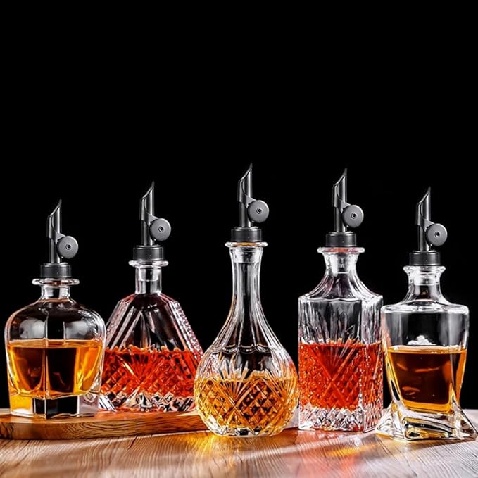 beyonday 3pcs Self Closing Liquor Bottle Pourers - Black, Auto Flip Wine Bottle Stoppers with Rubber Dust Cap & Cleaning Brush, Weighted Olive Oil Vinegar Dispenser Spout, Fit about 3/4'' Bottle Mouth