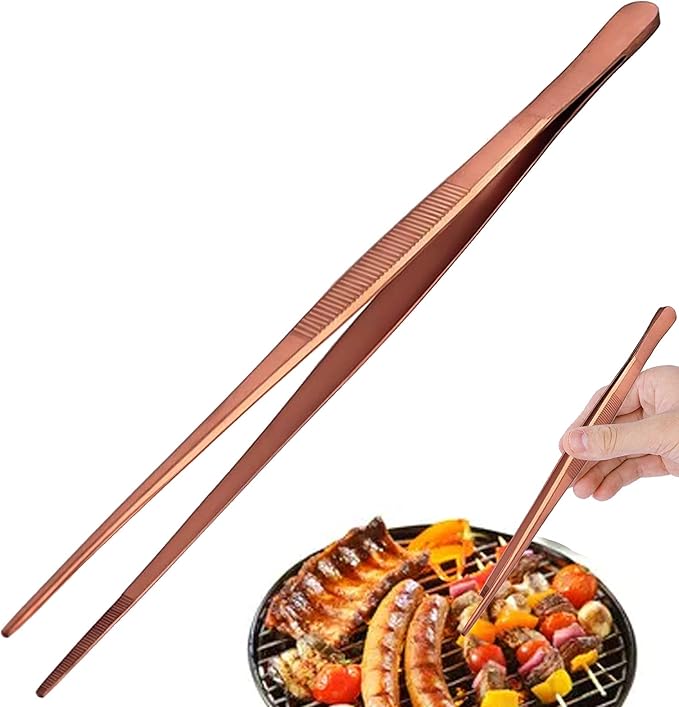 Tongs Tweezers - 12 Inch / 30cm Long Food Tongs Straight Serrated Forceps Cocktail Tweezers Bar tool, ITTZ0001 (Copper)