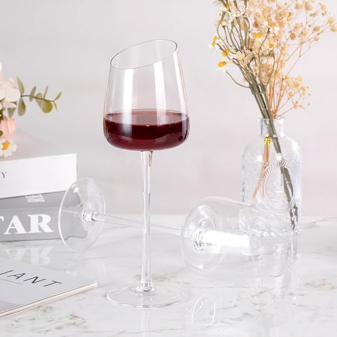KAMMAK Wine Glasses Set of 2, 9.47 oz Hand Blown Crystal Bordeaux Wine Glasses, Thin Rim & Long Stem, Perfect for Red & White, Daily Use, Wedding or Birthday Gift with Gift Box, XH-H240 Matte