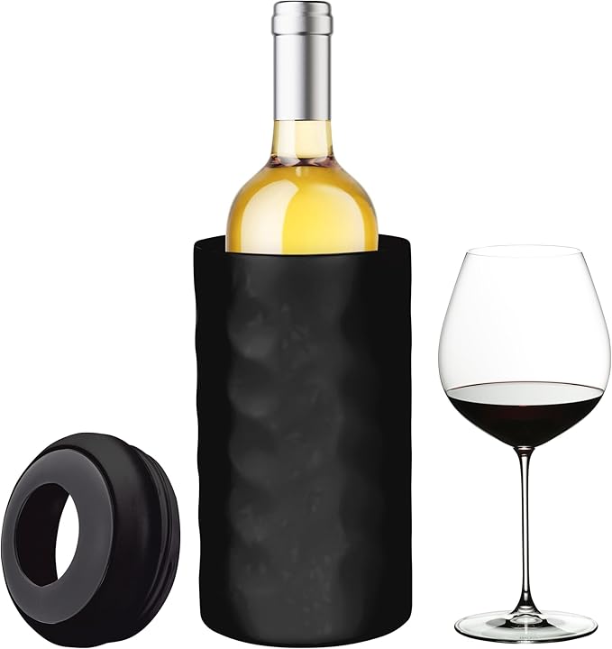 Wine Gifts - Premium Wine Chiller - 750mL Stainless Steel Bottle Cooler, Vacuum Insulated & Double-Walled - Keeps Cold 6+ Hours - Champagne Sleeve for Most Bottles - Black