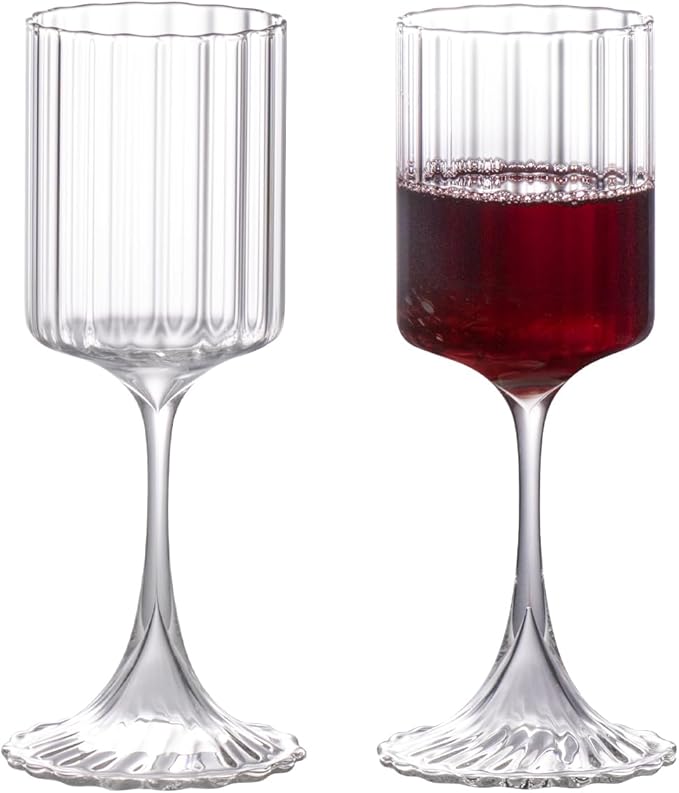 KAMMAK Wine Glasses Set of 2, 13.53 oz Hand Blown Bordeaux Wine Glasses, Thin Rim & Long Stem, Perfect for Red & White, Daily Use, Wedding or Birthday Gift with Gift Box, Fully Clear Wide Rib