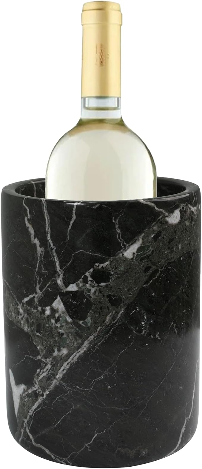 Marble Wine Cooler Black 6.5" Inches Handmade Beverage Cooler For Bar Accessories, Wine Chiller For Bottle and Champagne, Utensil Holder Or Bar Decor, Black