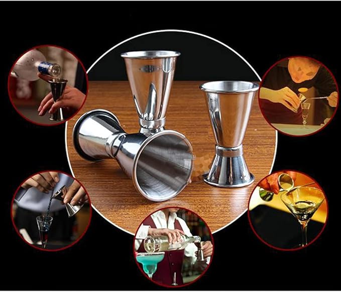 2Pcs Double Cocktail Jigger 0.5 Ounce /1 Ounce Stainless Steel Measuring Cup Tool for Bar, Restaurant or Home Use, Silver