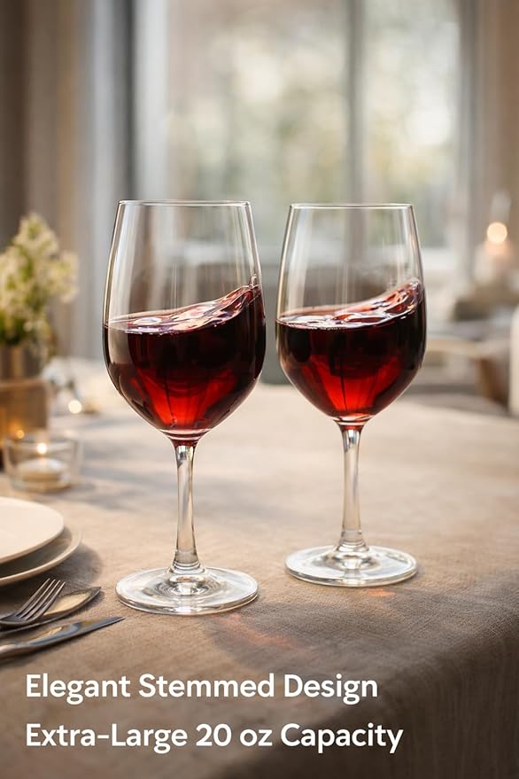 Unbreakable Stemmed Wine Glasses, 20 oz Large (Set of 2) – Shatterproof Tritan Plastic Goblets, BPA-Free & Dishwasher Safe, Elegant Wine Glasses for Indoor & Outdoor Use