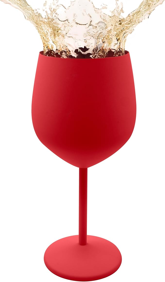 K&K Home Red Stainless Steel Unbreakable Wine Glasses - 18 oz - Set of 2 Colored, Stemmed Metal Wine Glasses Perfect for Outdoors, Weddings, and Parties (Red, Set of 2)
