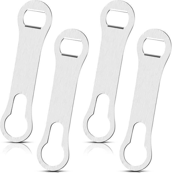Remerry 4 Pcs Bottle Opener and Pour Spout Remover Flat Bar Key Stainless Steel Bar Speed Opener for Wine Bottle Double Ended Beer Bartenders Kitchen (Sliver)