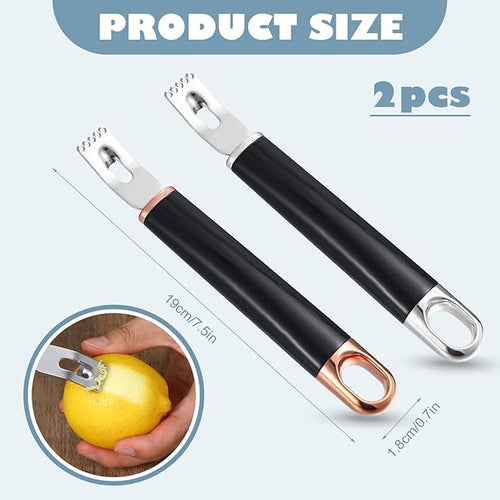 2Pcs Channel Knife, 2 in 1 Lemon Zester Tool, Ultra Sharp Twist Peeler for Cocktail Garnish, Stainless Steel Citrus Peeler for Orange Fruit Rind Peel, Home Kitchen Bar Tools