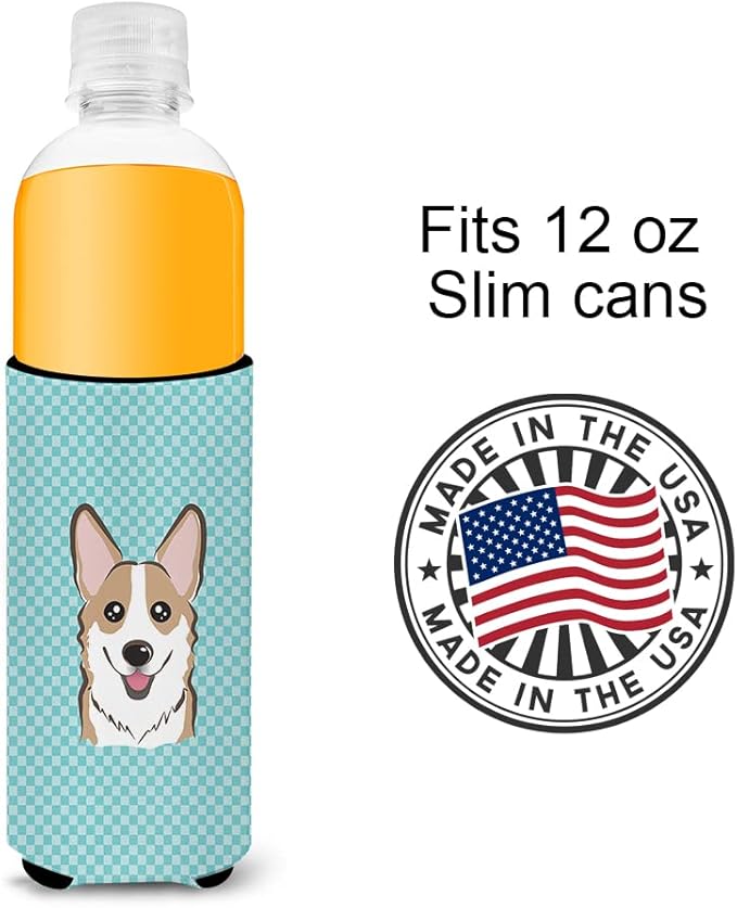 Checkerboard Blue Corgi Ultra Beverage Insulators for slim cans BB1191MUK