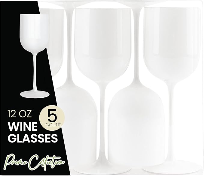 White Plastic Wine Glasses Set of 25 Elegant Wine Goblets Hard Plastic Wine Cups on Stem 12 Ounce