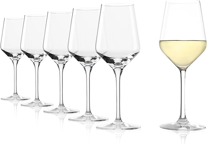 Stölzle Lausitz White Wine Glasses Revolution 6-Piece Set 12 1/4 oz – Wine Glasses Ideal for Heavy White Wines & Medium-Bodied Reds – Elegant White Wine Goblet – Dishwasher Safe & Made in Germany
