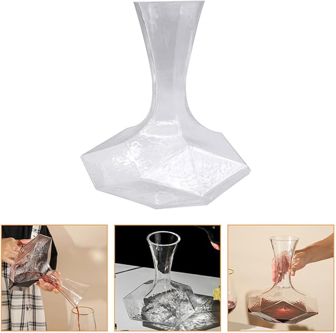 MAGICLULU Creative Glass Wine Decanter Handheld Large Geometric Diamond Design Quick Aerator Suitable for Home Dining and Restaurant Use