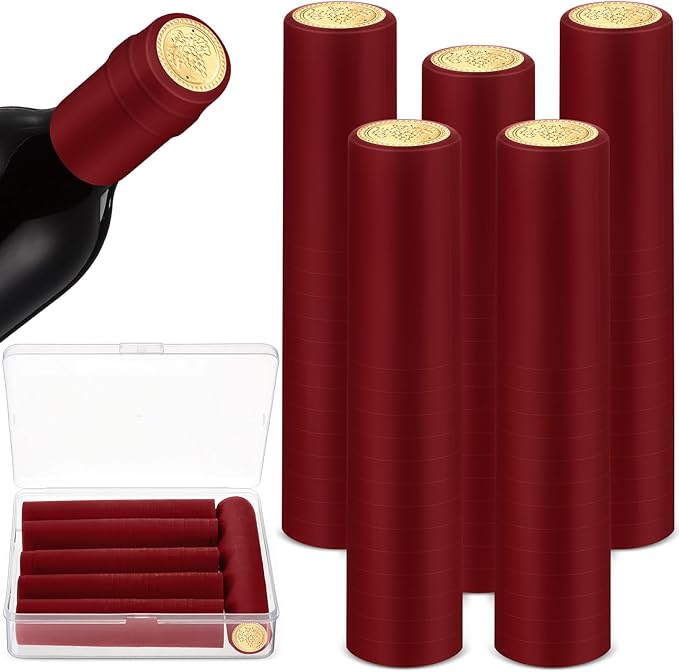 Maxdot 120 Count PVC Heat Shrink Capsules with Storage Box Wine Bottle Sealer for Cruise Shrink Wrap Bottle Corks Capsules for Professional Making Wine Cellars and Home (Red)
