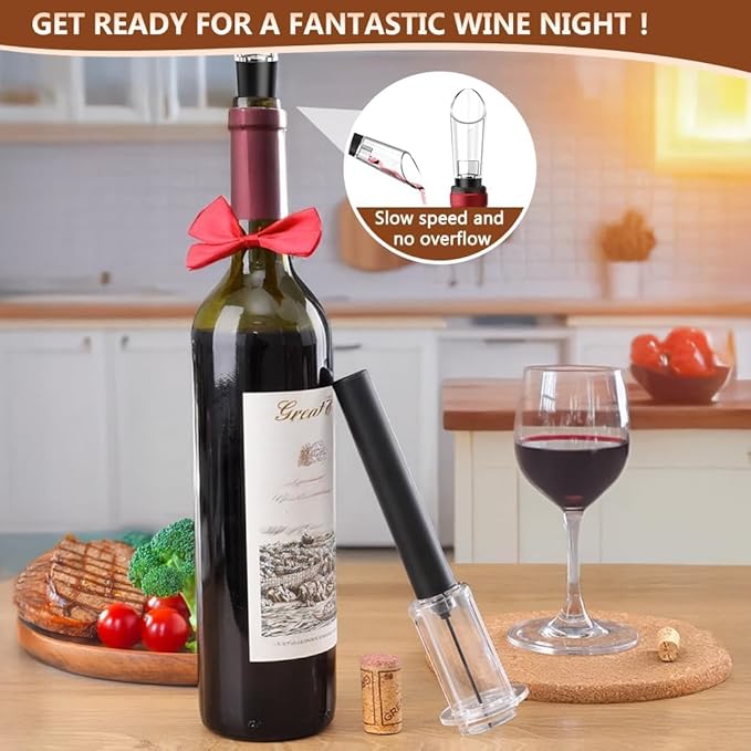 Air Pressure Wine Bottle Opener and Wine Pourer 2 Pieces Set - NUCOKRS Pump Corkscrew, Effortlessly Opens Bottles in 3-7 Pumps, No Electricity, Easy to Use, Gift for Wine Lovers
