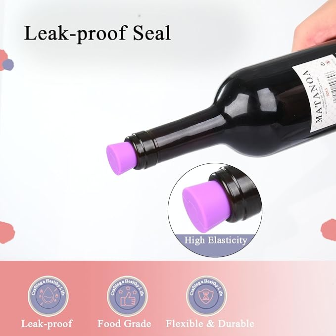 Miicol 8 Pack Silicone Wine Stoppers, Reusable Leak-Proof Bottle Stoppers for Wine, Champagne, Beverages, Multicolor Gift for Wine Lovers