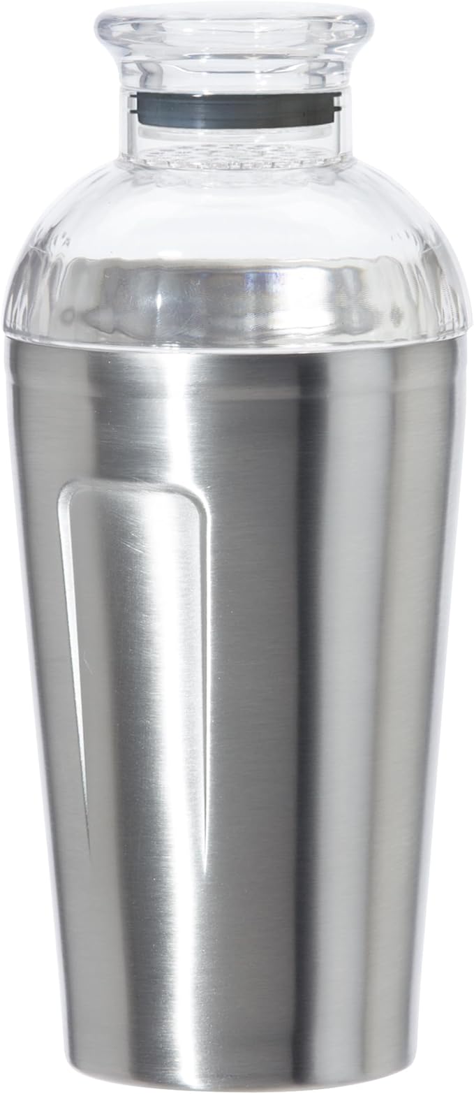 OGGI Groove Insulated Cocktail Shaker-17oz Double Wall Vacuum Insulated Stainless Steel, Tritan Lid has Built In Strainer, Ideal Cocktail Mixer, Martini Shaker, Margarita Shaker, Stainless