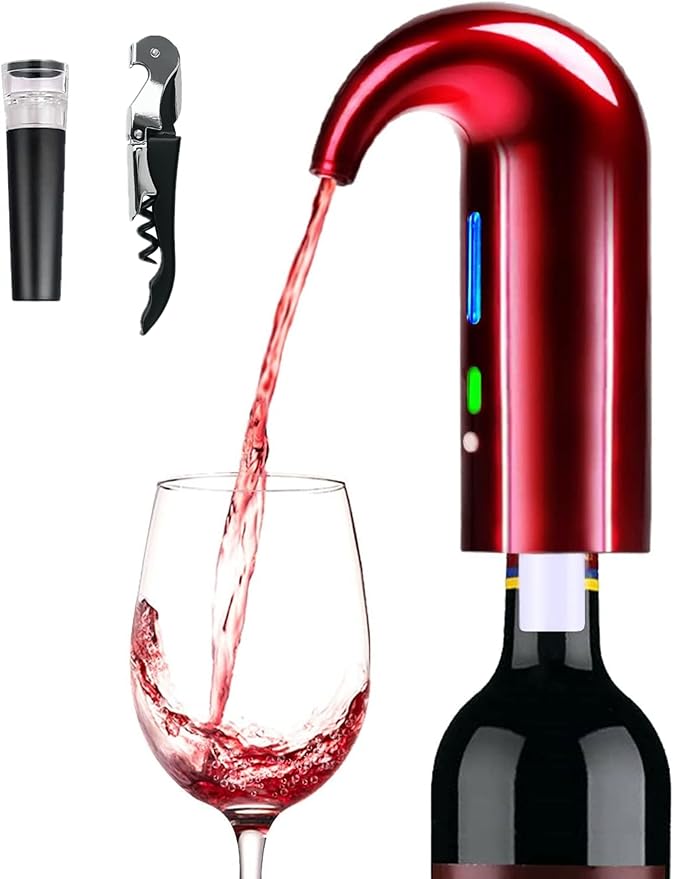 Electric Wine Aerator, Wine Dispenser, Aeration and Decanter Wine Pourer, Red White Wine Accessories Best Wine Gifts Fathers Day Gift for Men-Red