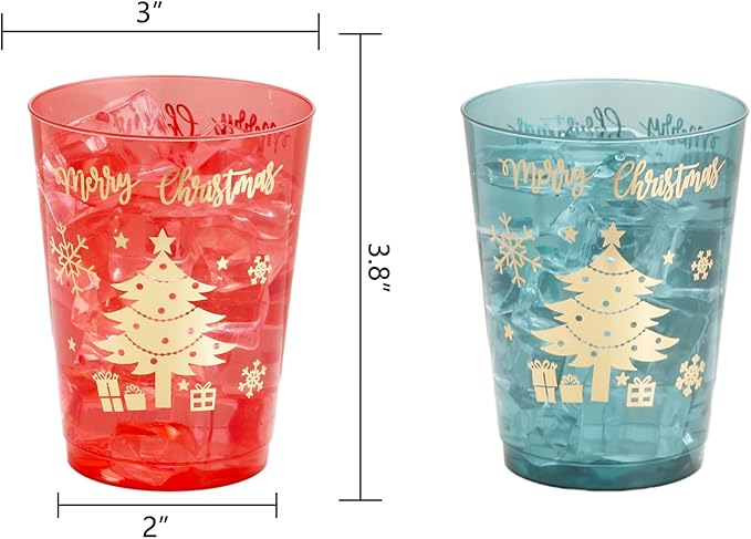 DaYammi 60 Pack Gold Christmas Plastic Cups Disposable, 10 Oz Clear Red Plastic Cups and Green Cups,30 Red Gold Tree Tumblers, 30 Hard Green Cup Bulk for Christmas Party