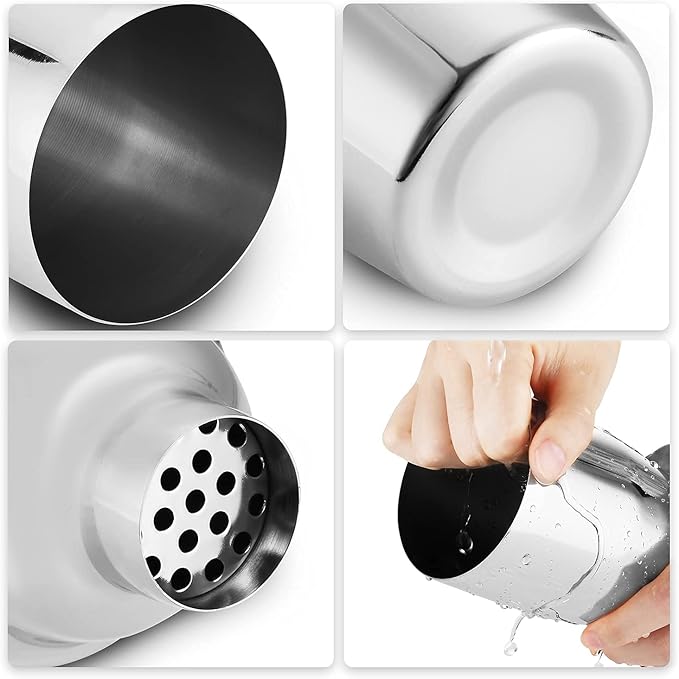 LUCKYGOOBO Cocktail Shaker with Double Measuring Jigger,Professional Stainless Steel 24oz Martini Shaker Set,Drink Built-In Strainer,Bartender Kit.