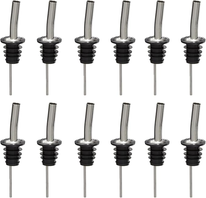 Soro Essentials- Set of 12 Stainless Steel Speed Jet Liquor Bottle Pourer- Extra Fast Flow Bottle Pourers for Alcohol Bar Pour Spouts for Liquor Bottles Bartender Accessories