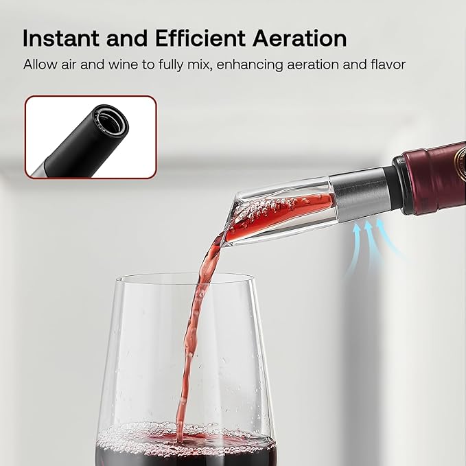 Elegant Wine Aerator Pourer Spout by ELMWAY - Clear Wine Air Aerator Enhances Flavor, Aroma & Finish, No Spill Design, Wine Accessory Gift for Wine Lovers - Gunmetal