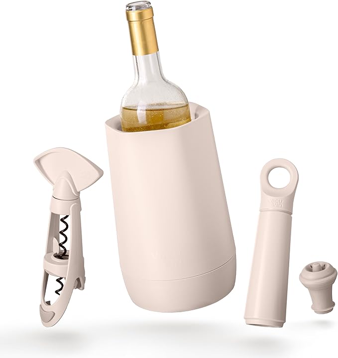 Vacu Vin Host Wine Set – Sand (4-Piece) – Gift-Worthy Wine Accessory Bundle with Cooler, Vacuum Saver, Twister Corkscrew & Drip-Free Server – Made from Recycled Material