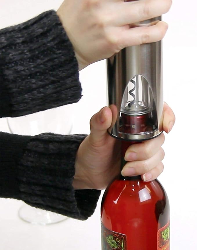 Vinturi Wine Opener Automatic Battery Powered Corkscrew for Natural and Synthetic Corks, Silver