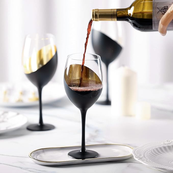 MyGift Wine Glasses Set of 4, Red Wine Glasses 14oz, Modern Matte Black & Gold Stemware, Elegant Bar Cups for Weddings, Holiday Parties and Gifts