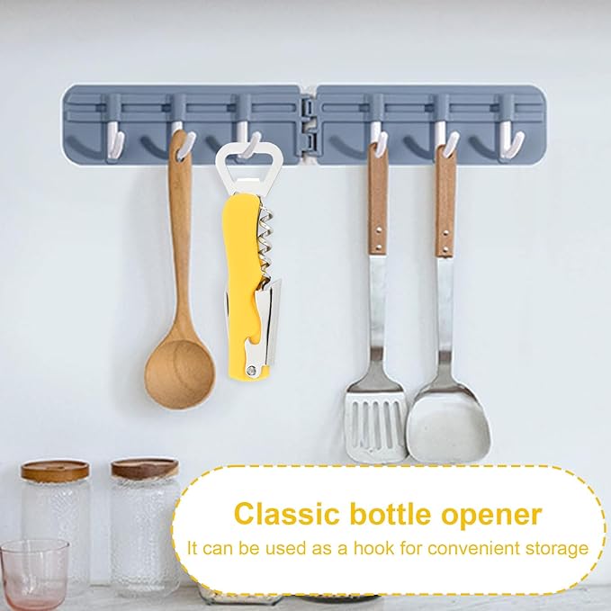Stainless Steel Wine Key with Foil Cutter:Waiters Corkscrew Opener Beer Bottle Opener (Yellow)