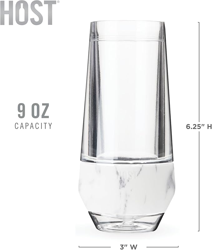 Host Freeze Insulated Champagne Glasses, Gifts for Mom, Home Bar Gifts for Women, Freezer Cooling Cups for Mimosas, Prosecco and Bubbly, Stemless Chilling Sparkling Wine Glasses, 9oz, Set of 2, Marble