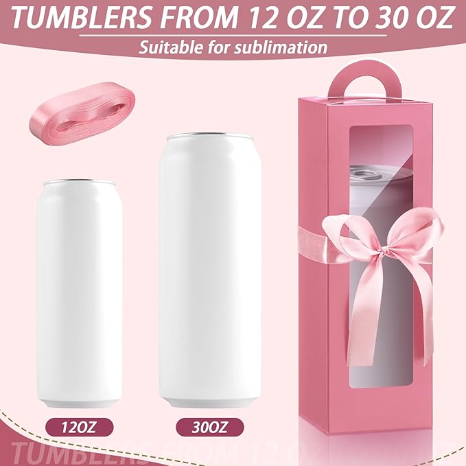 Ctosree 24 Pcs Tumbler Gift Box with Handle for 12oz 16oz 20oz 30oz Clear Wine Glass Gift Box Sublimation Tumblers Heat Press Blanks Bottle for Christmas Wrapping Packaging(Pink)