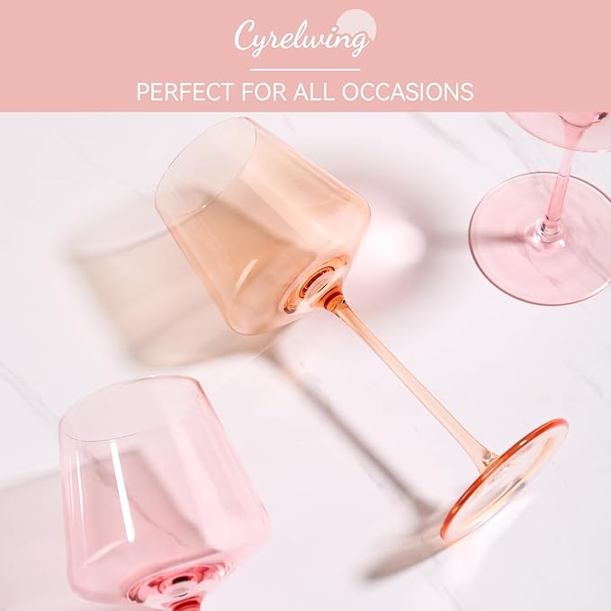 Pink wine glasses set-Pink Colored Wine Glasses Set of 6 -light peach wine glasses Gifts for Women Hand-Blown colored Glasses-Bachelorette, Party, Celebration, Birthday