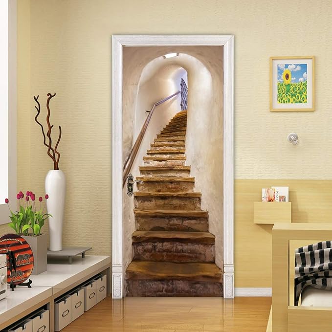3D Door Stickers Murals - Stairs Wallpaper Self-Adhesive Removable PVC Waterproof Matt Finish 37.4" x 82.7"