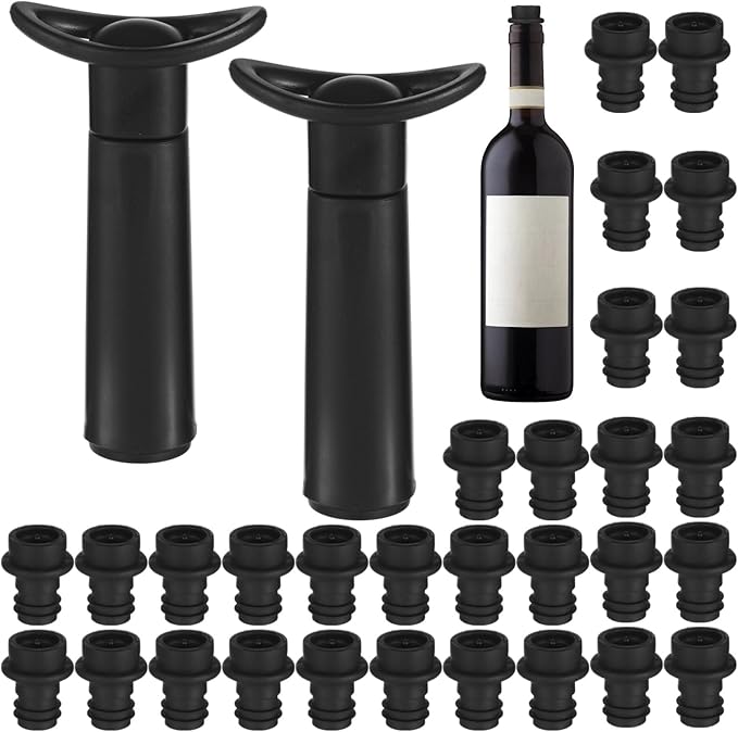 32 Pcs Wine Saver Vacuum Pump Set with 2 Pumps and 30 Stoppers, Reusable Bottle Keepers for Kitchen and Party, Airtight Wine Preservers, Universal Bottle Sealers for Freshness