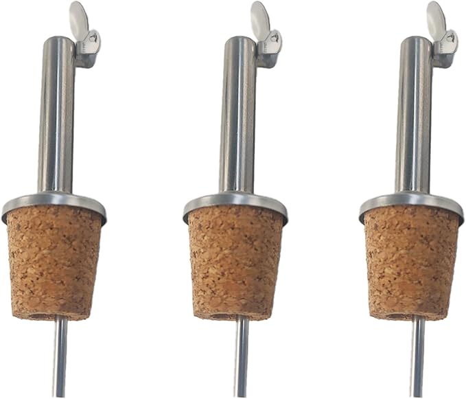 pson 3Pcs Stainless Steel Bottle Pourers, Hinged Flip Spout with Cork Design for Pouring Olive Oil, Vinegar, Syrup, Liquor, and Wine(Straight head)